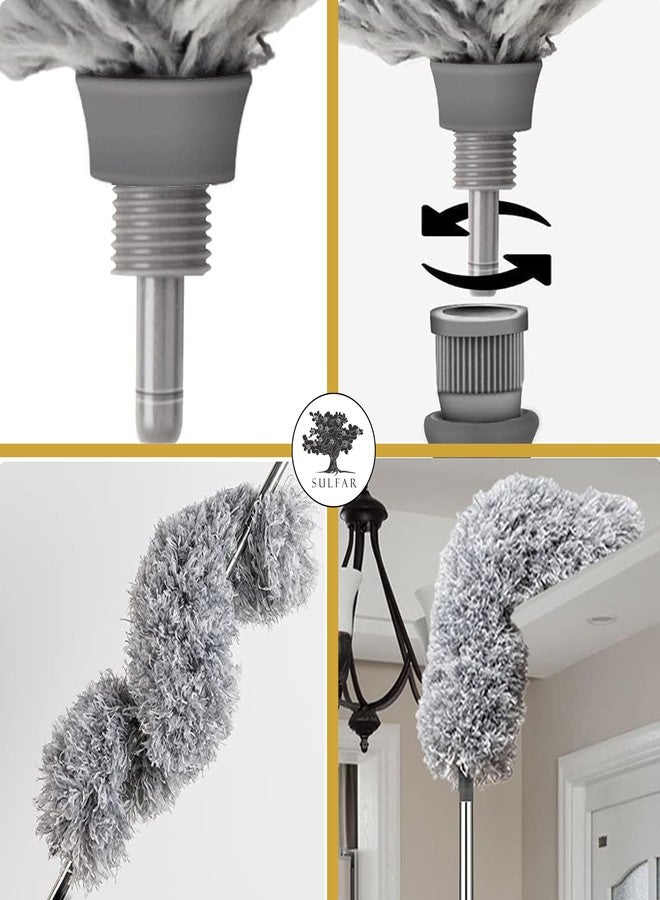 الكبريت منفضة غبار السقف من الألياف الدقيقة ذات المقبض الطويل من سلفار، مزودة بعصا قابلة للتمديد من 30 إلى 100 بوصة وفرشاة رأس مرنة مضادة للخدش لتنظيف خيوط العنكبوت العالية وعصي مراوح السقف العالية. - Image 2